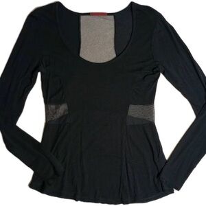 NEW BKE Red Black Long-Sleeve Scoop Neck Mesh Cutout Women's Top XL